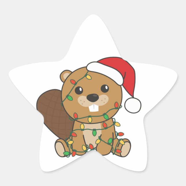 Beaver Christmas Winter Animals Beaver Star Sticke Star Sticker (Front)