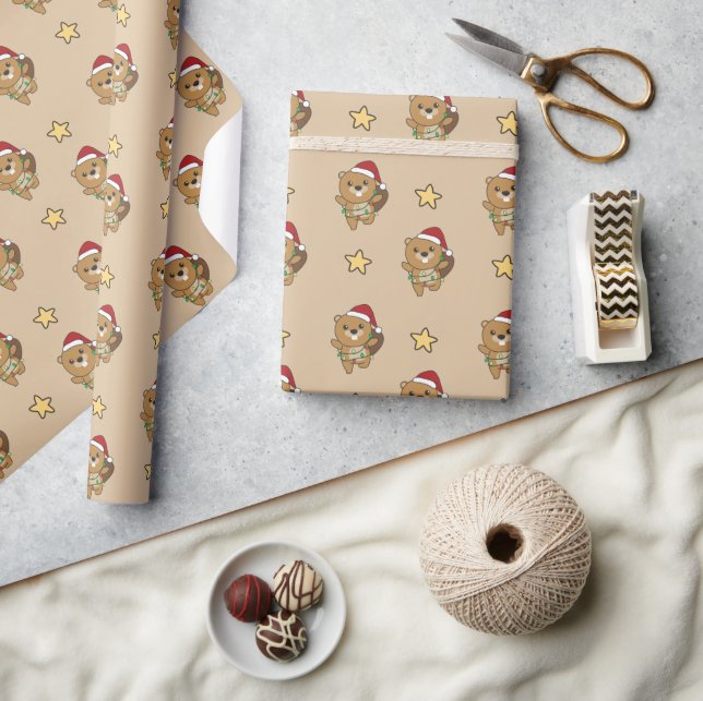 Beaver Christmas Winter Animals Beaver Wrapping Pa Wrapping Paper (Crafts)