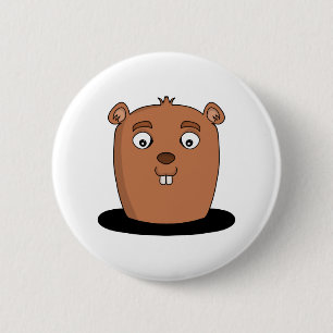 Beaver coming out of a hole 2 inch round button