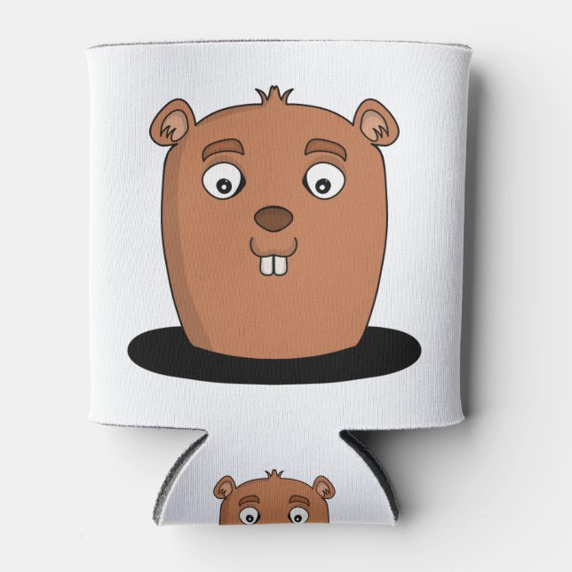 Beaver coming out of a hole can cooler (Front)