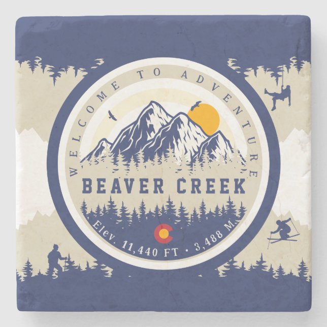 Beaver Creek Colorado Flag Mountain Ski Souvenir Stone Coaster (Front)