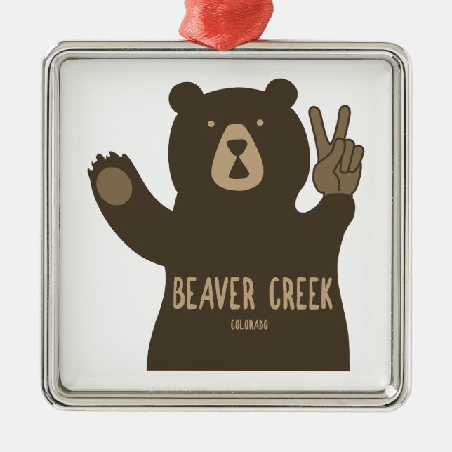 Beaver Creek Colorado Peace Bear Metal Ornament (Front)