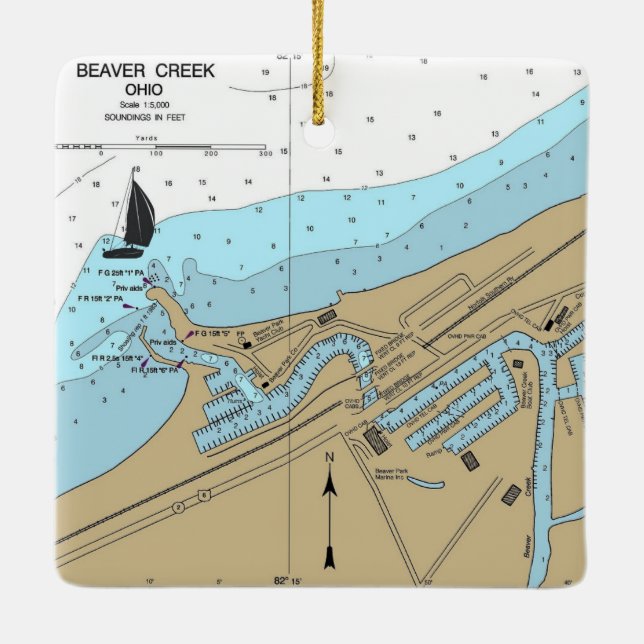 Beaver Creek Ohio Nautical Chart Ceramic Ornament (Back)