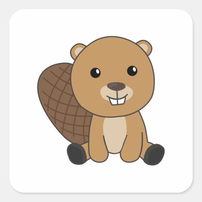 Beaver Cute Rodents For Kids Funny Beaver Square Sticker (Front)