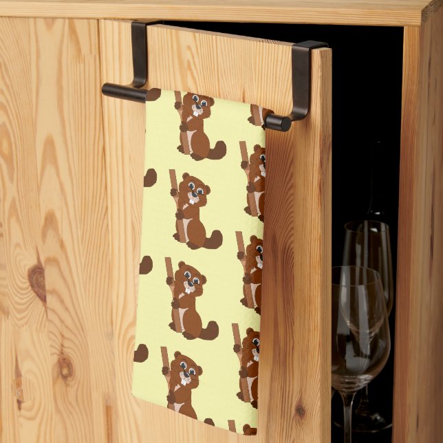 Beaver Design Any Colour Background Kitchen Towel (Thirds Fold)