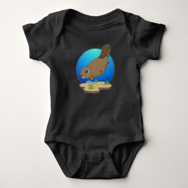 Beaver Diver Diving Baby Bodysuit (Front)