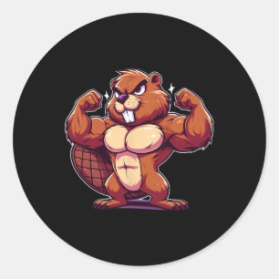 Beaver Flexing Muscles Fan Lover Bodybuilding Gym Classic Round Sticker