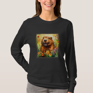 Beaver Garden Flowers Painting Pet Mom Dad T-Shirt