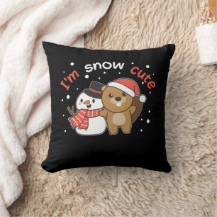 Beaver I'm Snow Cute Snowman Snow Pun Throw Pillow
