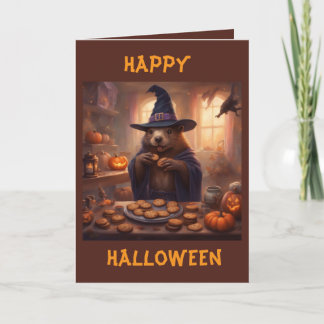 Beaver in a Witch costume Halloween greeting Card