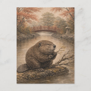 Beaver Japanese Landscape Postcard