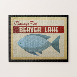 Beaver Lake Blue Fish Vintage Travel Jigsaw Puzzle