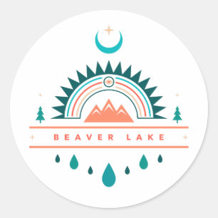beaver lake boho rainbow moon classic round sticker