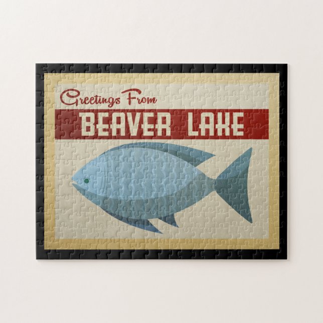 Beaver Lake Jigsaw Puzzle poisson bleu Vintage (Horizontal)