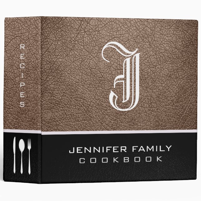Beaver Leather Family Recipes Monogram Binder (Front/Spine)