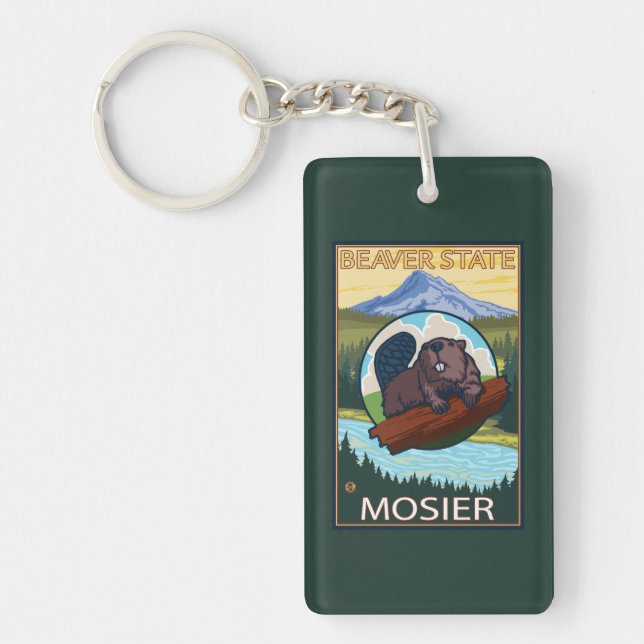 Beaver & Mt. Hood - Mosier, Oregon Keychain (Front)