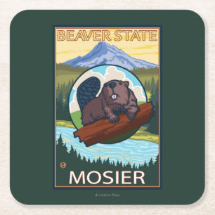 Beaver & Mt. Hood - Mosier, Oregon Square Paper Coaster
