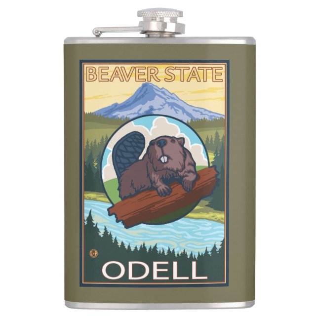 Beaver & Mt. Hood - Odell, Oregon Hip Flask (Front)