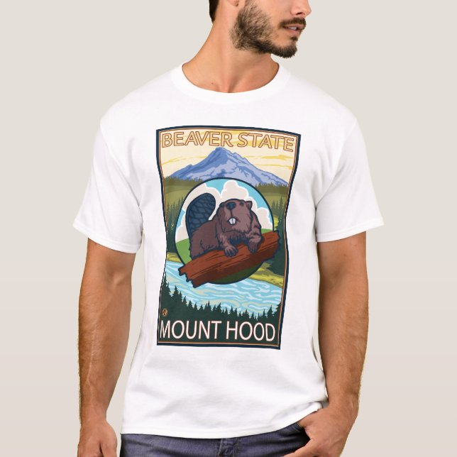 Beaver & Mt. Hood, Oregon T-Shirt (Front)