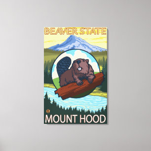 Beaver & Mt. Hood, OregonVintage Travel Poster Canvas Print