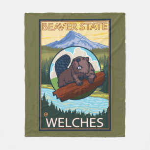 Beaver & Mt. Hood - Welches, Oregon Fleece Blanket