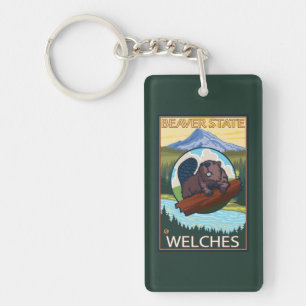 Beaver & Mt. Hood - Welches, Oregon Keychain