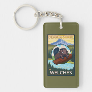 Beaver & Mt. Hood - Welches, Oregon Keychain