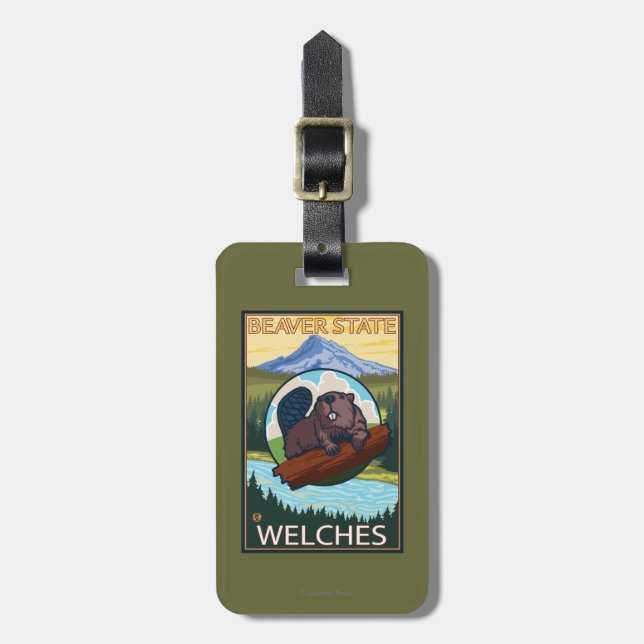 Beaver & Mt. Hood - Welches, Oregon Luggage Tag (Front Vertical)