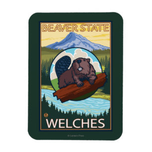 Beaver & Mt. Hood - Welches, Oregon Magnet