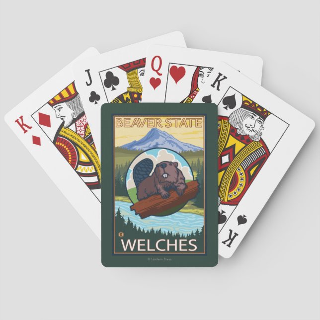 Beaver & Mt. Hood - Welches, Oregon Playing Cards (Back)