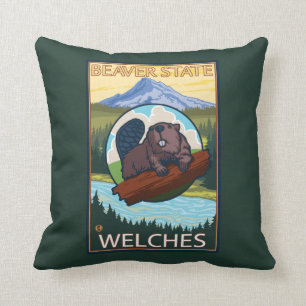 Beaver & Mt. Hood - Welches, Oregon Throw Pillow
