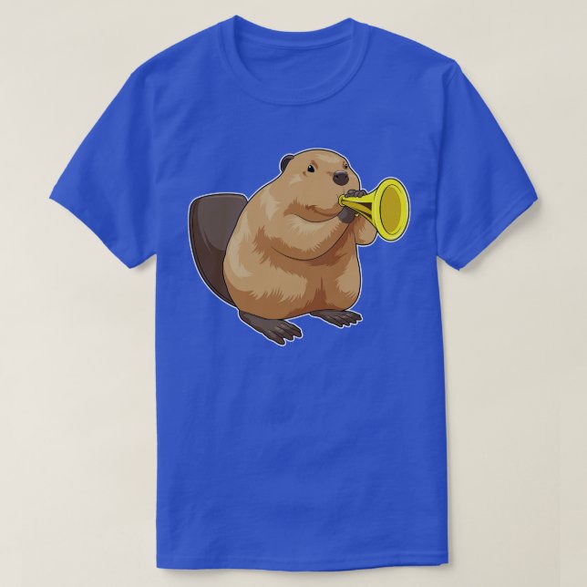 Beaver Musician Trumpet Music T-Shirt (Design Front)