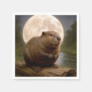 Beaver On a Log With Full Moon Napkin