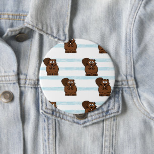 Beaver on blue stripes 4 inch round button