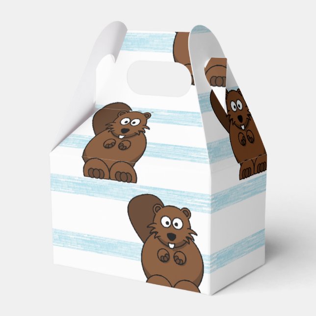Beaver on blue stripes favor box (Front Side)
