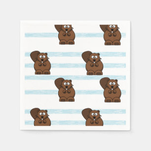 Beaver on blue stripes napkin