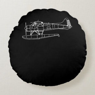 Beaver On Floats Sea Plane Pilot Front & Back Round Pillow