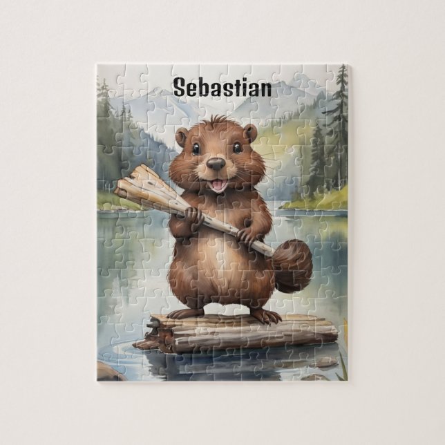 Beaver Personalized Kids Jigsaw Puzzle (Vertical)