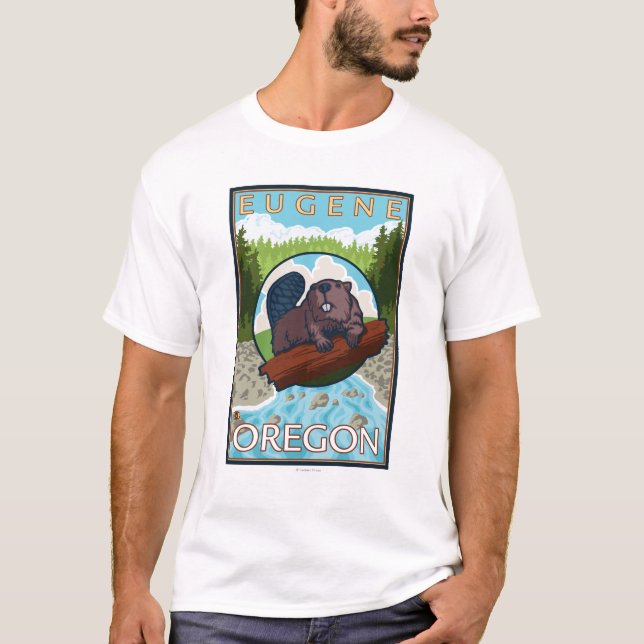 Beaver & River - Eugene, Oregon T-Shirt (Front)