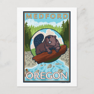 Beaver & River - Medford, Oregon Postcard