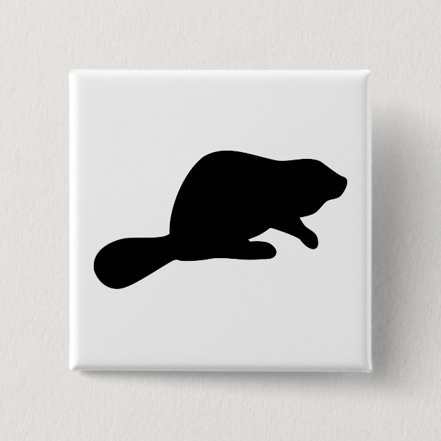 Beaver Silhouette 2 Inch Square Button (Front)