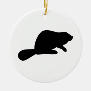 Beaver Silhouette Ceramic Ornament
