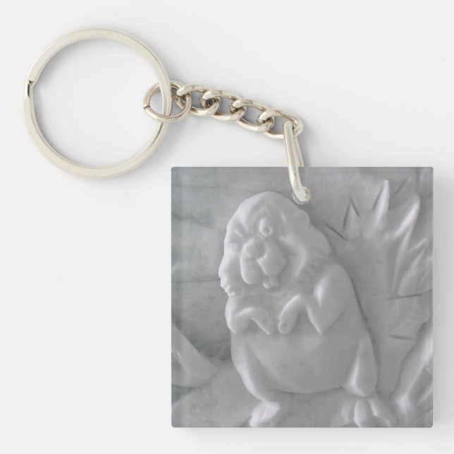 Beaver Snow Sculpture, Hotel de Glace, Quebec Keychain (Front)