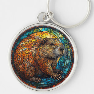 Beaver Stained Glass Art with Intricate Details Keychain
