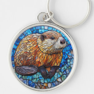 Beaver Stained Glass Art with Intricate Details Keychain