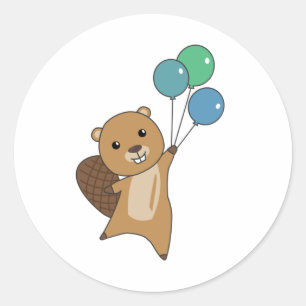 Beaver Sumsi Balloons Funny Animals For Children Classic Round Sticker