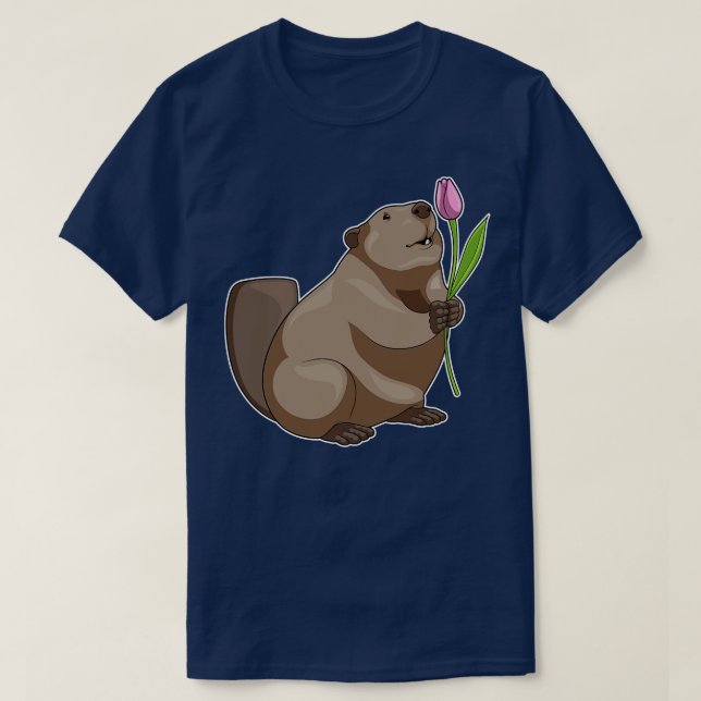 Beaver Tulip Flower T-Shirt (Design Front)
