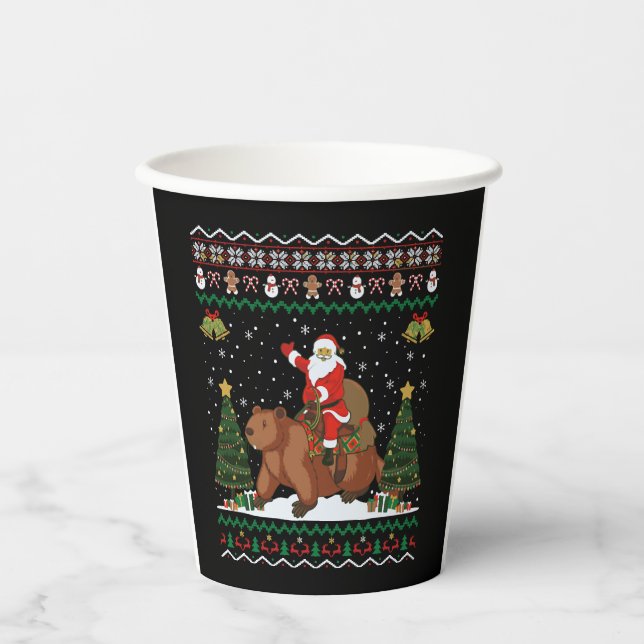 Beaver Ugly Xmas Gift Funny Santa Riding Beaver Ch Paper Cups (Front)