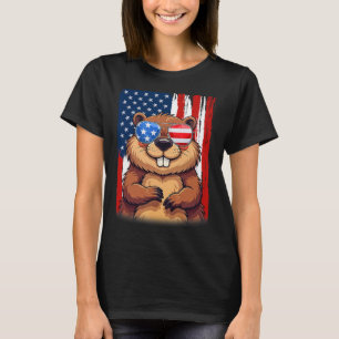 Beaver Usa America Flag Patriotic Beaver 4th Of Ju T-Shirt