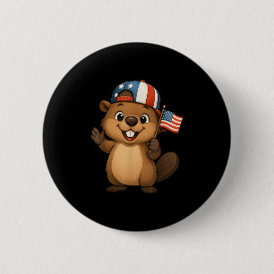 Beaver Usa Flag 4th July Independence Day Boys Gir 2 Inch Round Button